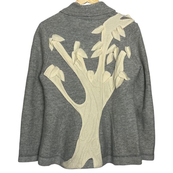 Rosie Neira L Tree Applique 100% Wool Cardigan Sweater Gray Lagenlook Art To Wea - Picture 6 of 8